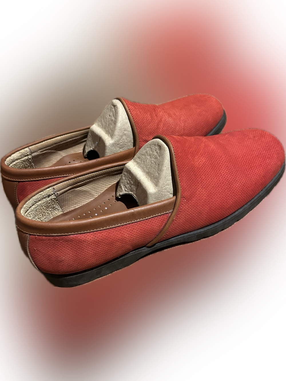 Bally Switzerland Men’s 10.5 Red/Orange Suede Slip On Loafers